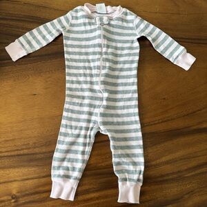 Hanna Andersson Pink and Gray Striped One Piece Pajama 9-18M